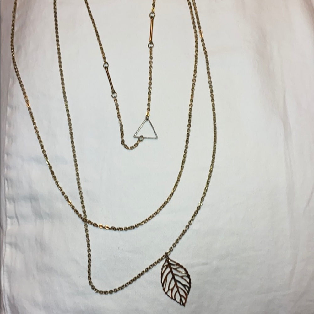 Gold 3 layer feather necklace